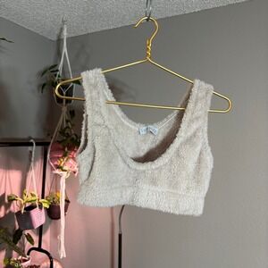 Love Tree Fuzzy Crop Top Sleeveless Plush Cozy Comfy Lounge Top Size M